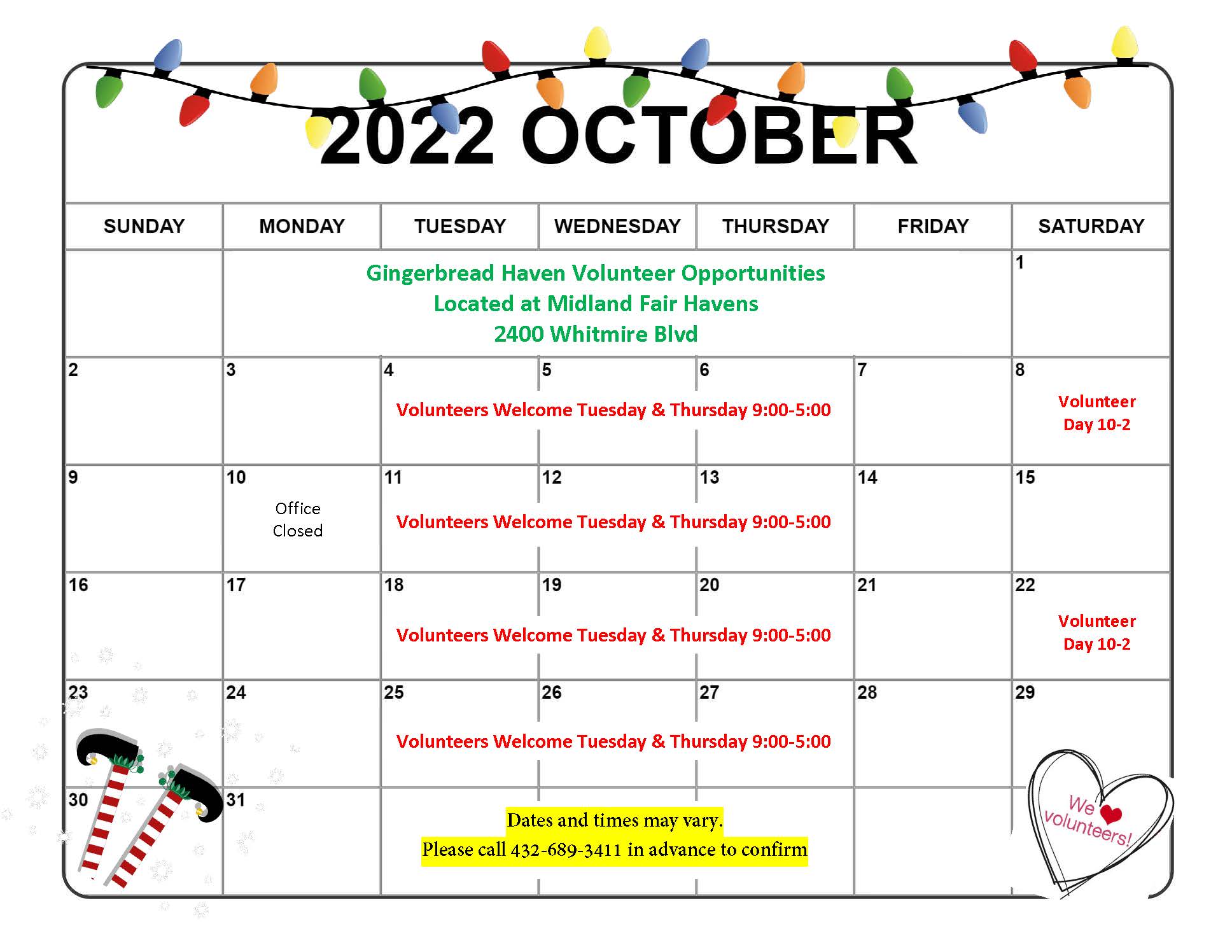 October Volunteer Calendar